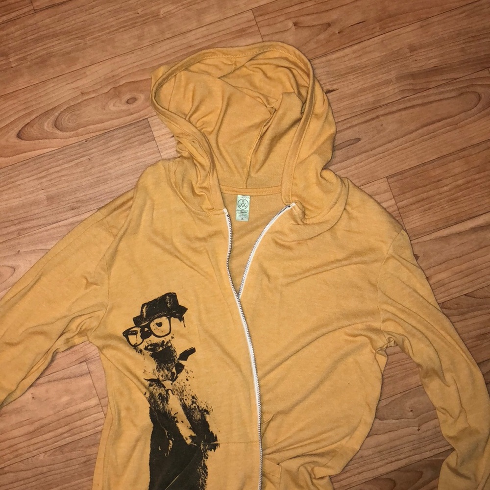 Yellow Hood Zip Up Otter with hat and glasses